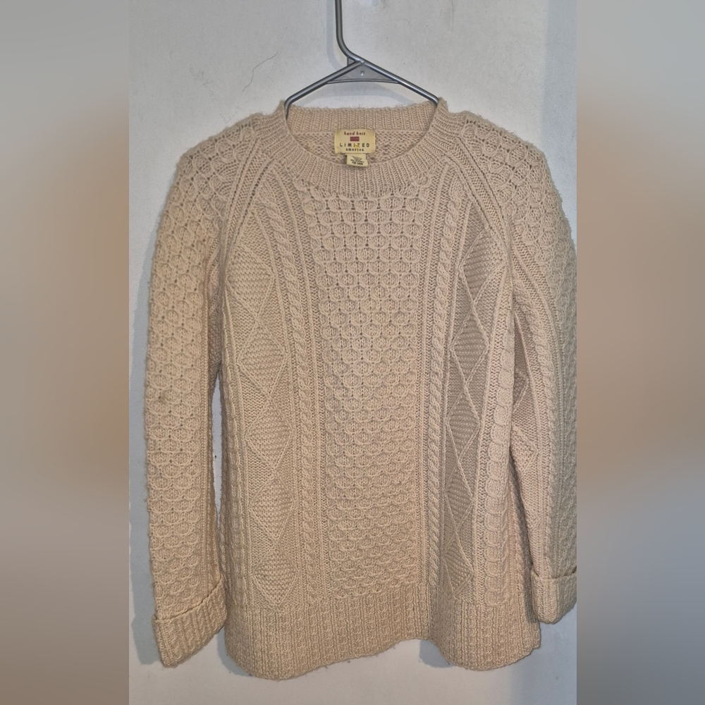 Women's Cream 100% Wool Cable Knit Sweater Sz.M